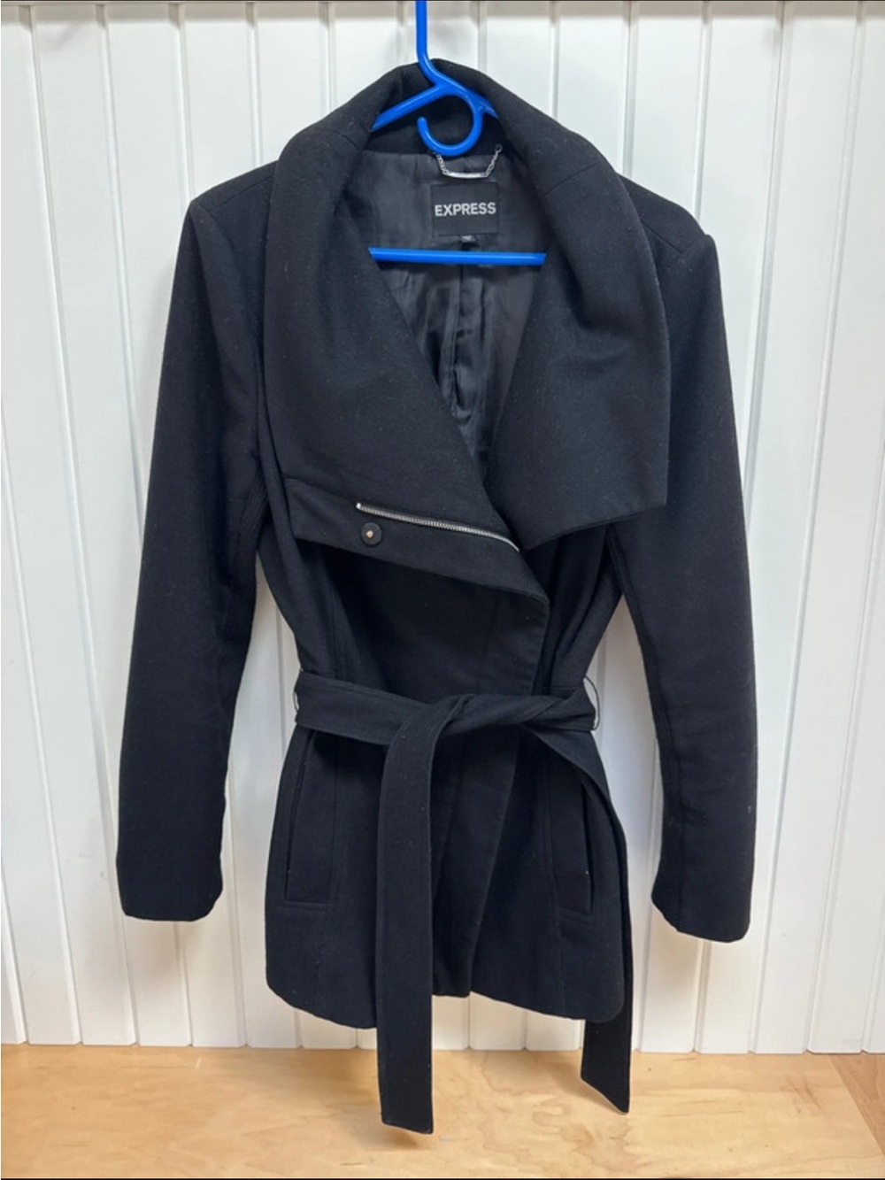 Express Black Belted Shawl-Collar Trench Coat